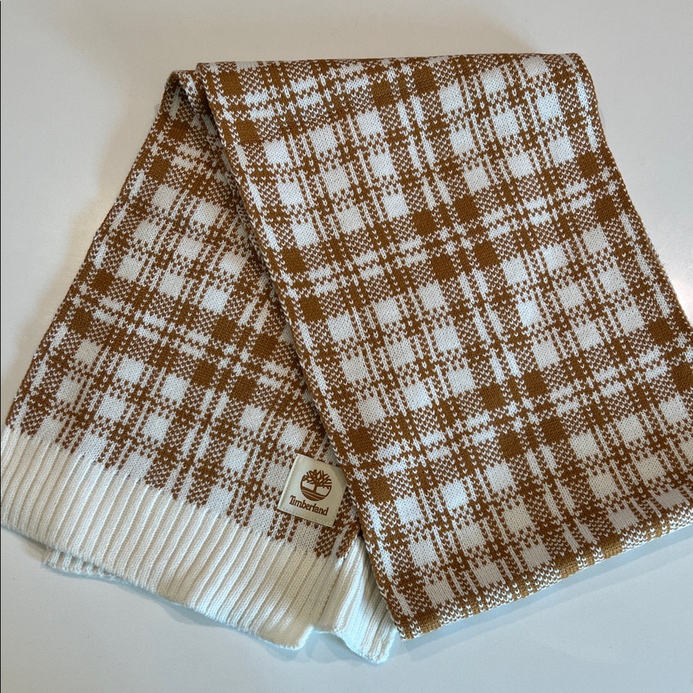 Timberland Brown and White Plaid Scarf